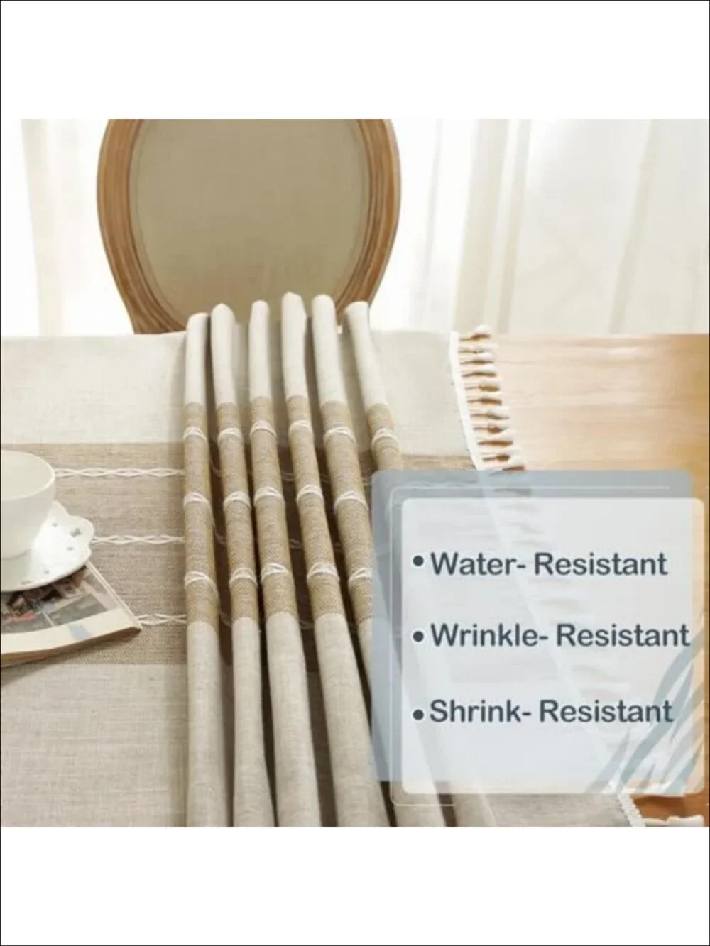 Cotton Linen Tablecloth Waterproof Washable Tassel Fringe Rectangle 55x86